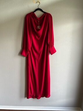 Pari Passu Sculpted Red Long-Sleeve Draped Maxi Dress